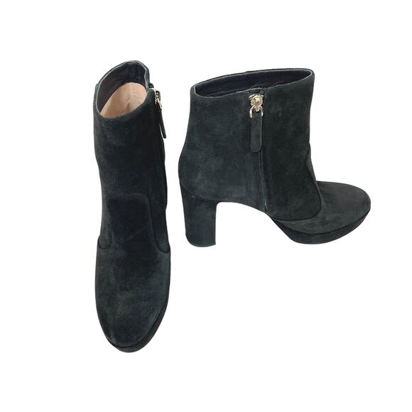 Kate Spade Barrett Ankle Booties Logo Black Suede Side Zip - Picture 1 of 11